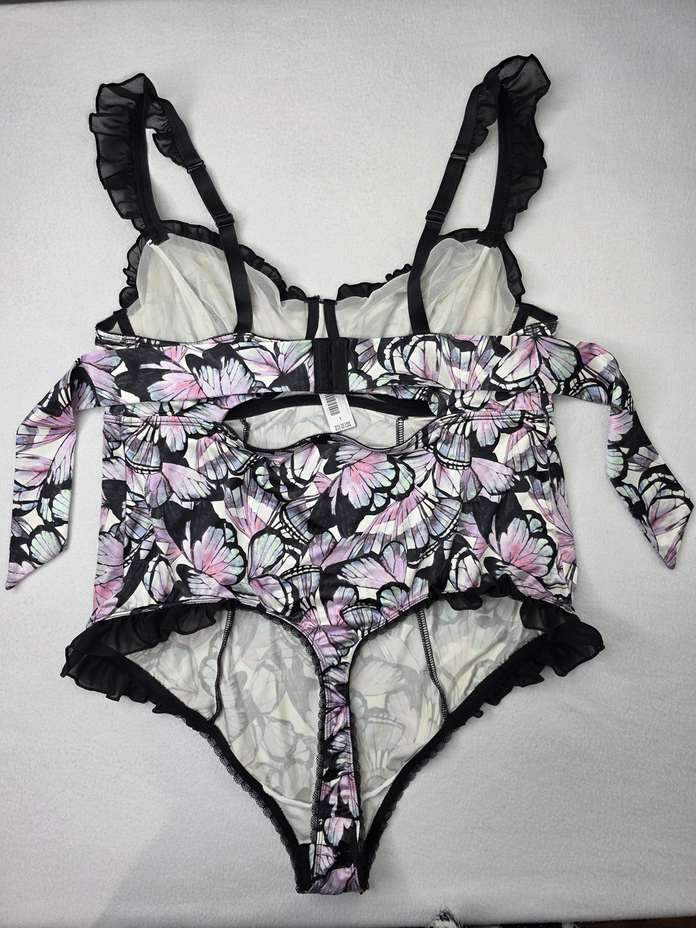 NWT Torrid 1 Satin Ruffle Bodysuit Butterfly Print Pink Black Underwire 3387-c - Picture 7 of 15